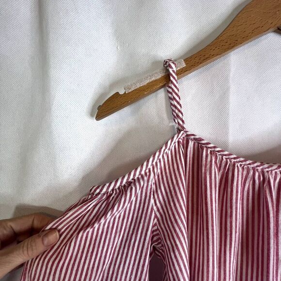 Beach Lunch Lounge Bell Statement Sleeve Blouse Striped Cold Shoulder Size XS - Picture 6 of 11